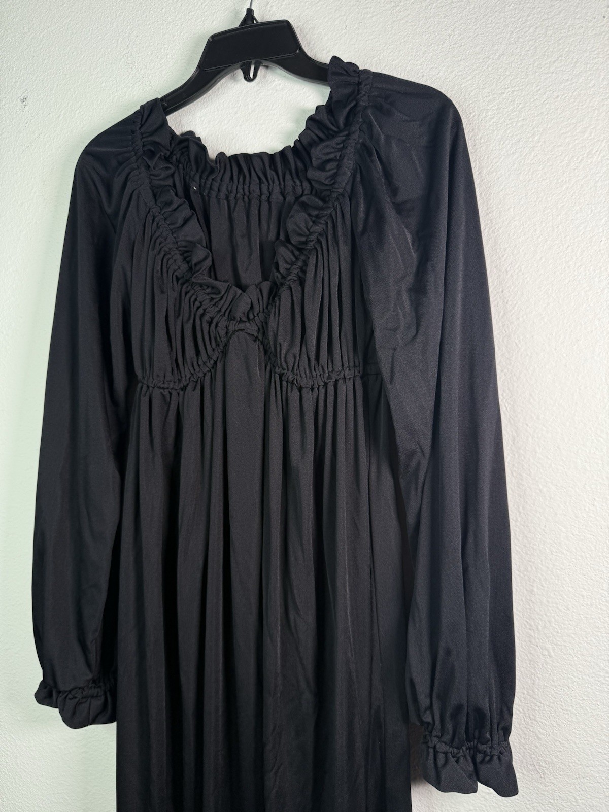 Vtg Black Midi Dress Ruffles Ruched Bodice By Robert David Morton Off Shoulder