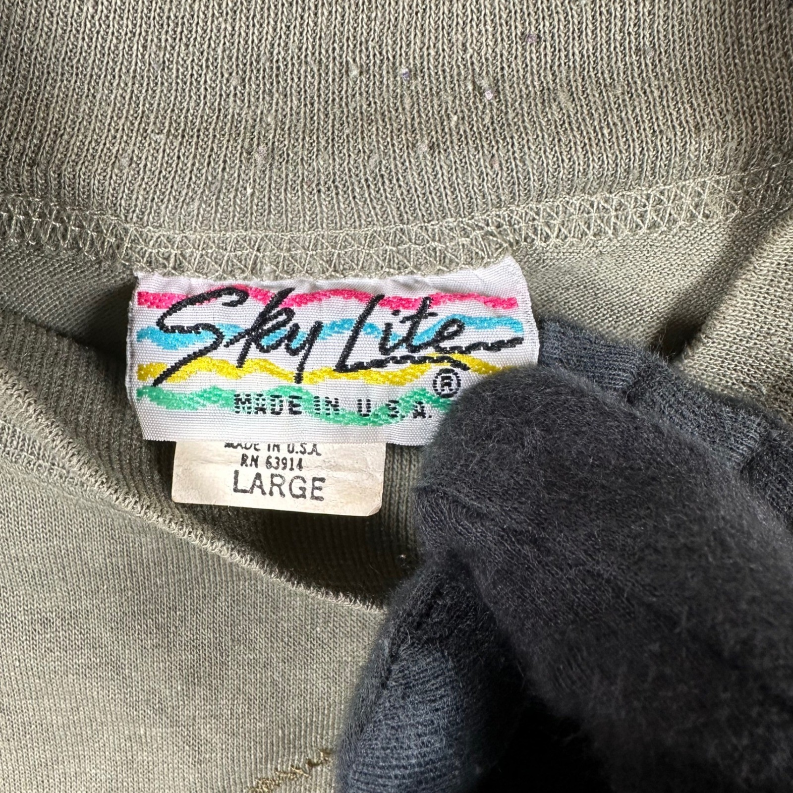 Vintage 90s Sky Lite Mock Neck Dolman Sleeve Crest Top Olive Green Womens L USA