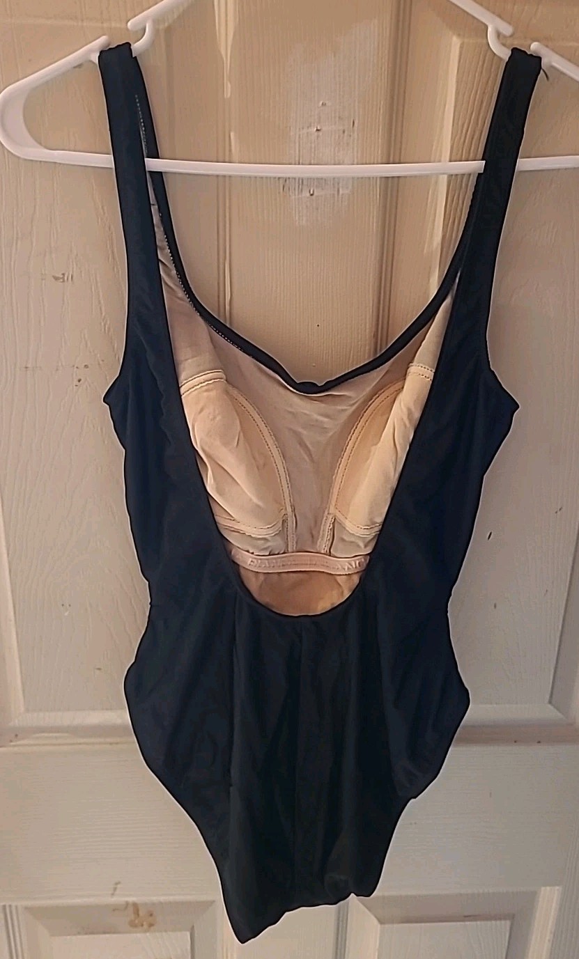 Swimsuit VTG 70s 80s La Blanca Black Sheen Gold Embellished Bodice Sz 12 USA