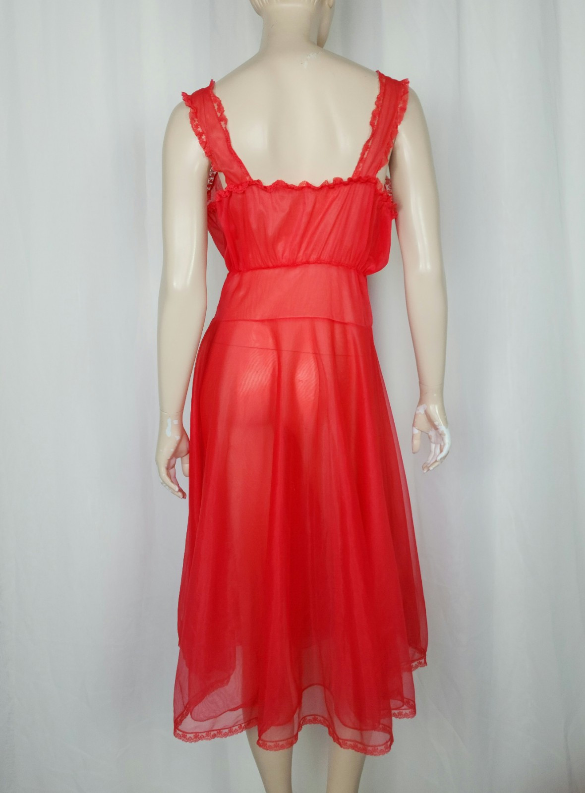 Vtg 50s Amourelle lace sheer nightie red M