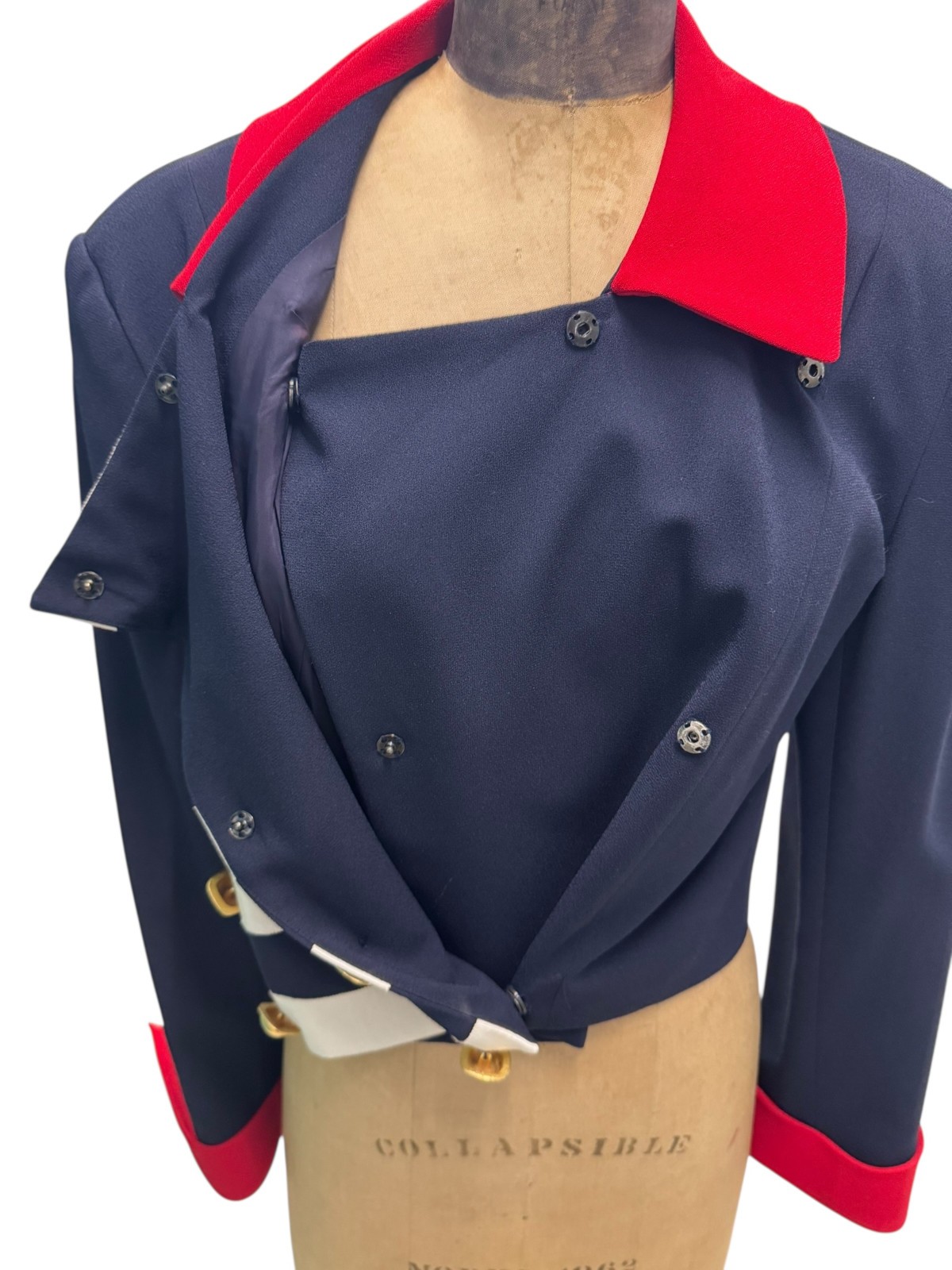Vintage Constance Saunders Blue Red Military Style Jacket Top Sz 10