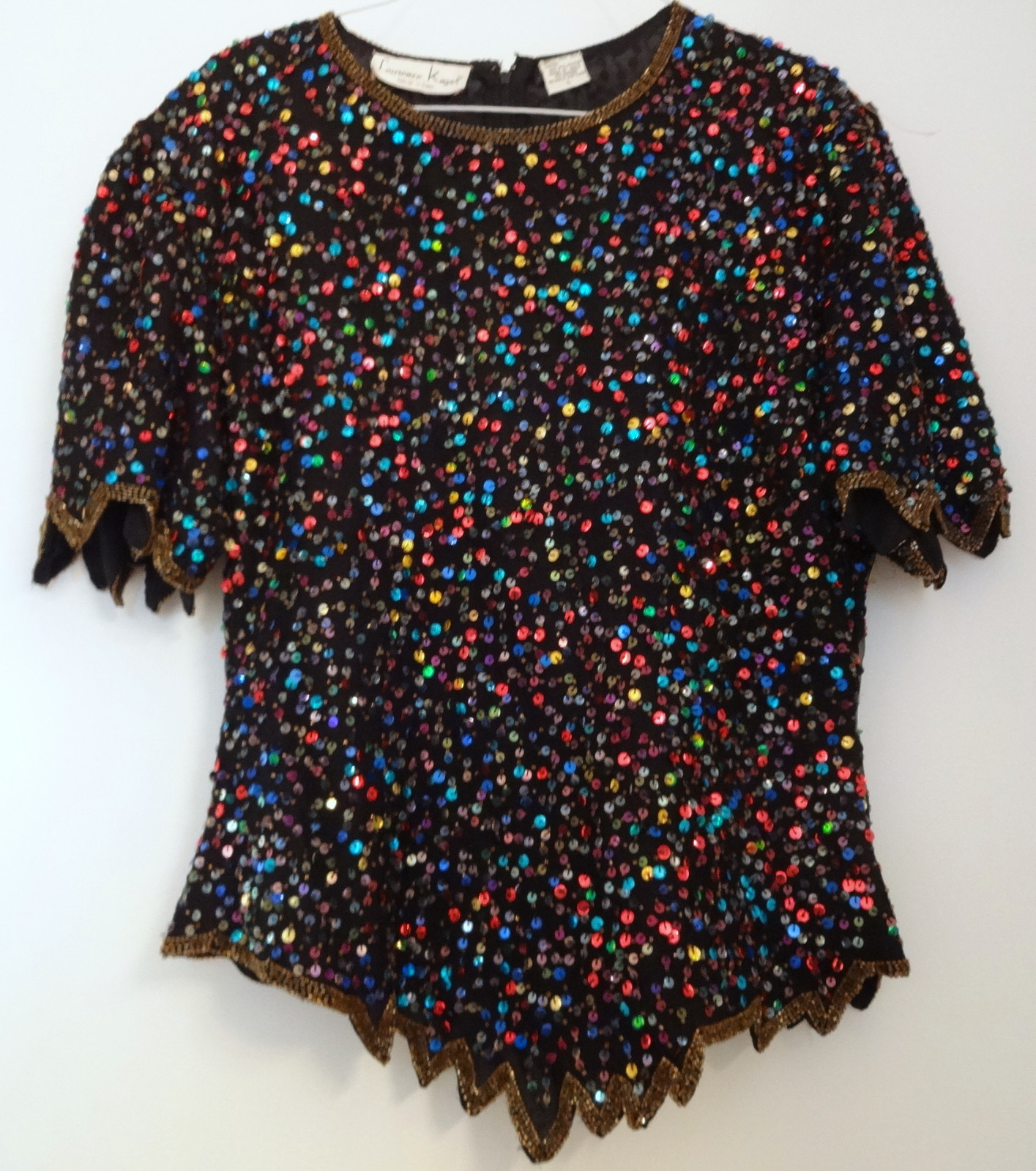 Vintage Holiday Ugly Christmas Sweater Sz L Confetti Sparkling Sequin Top WOW