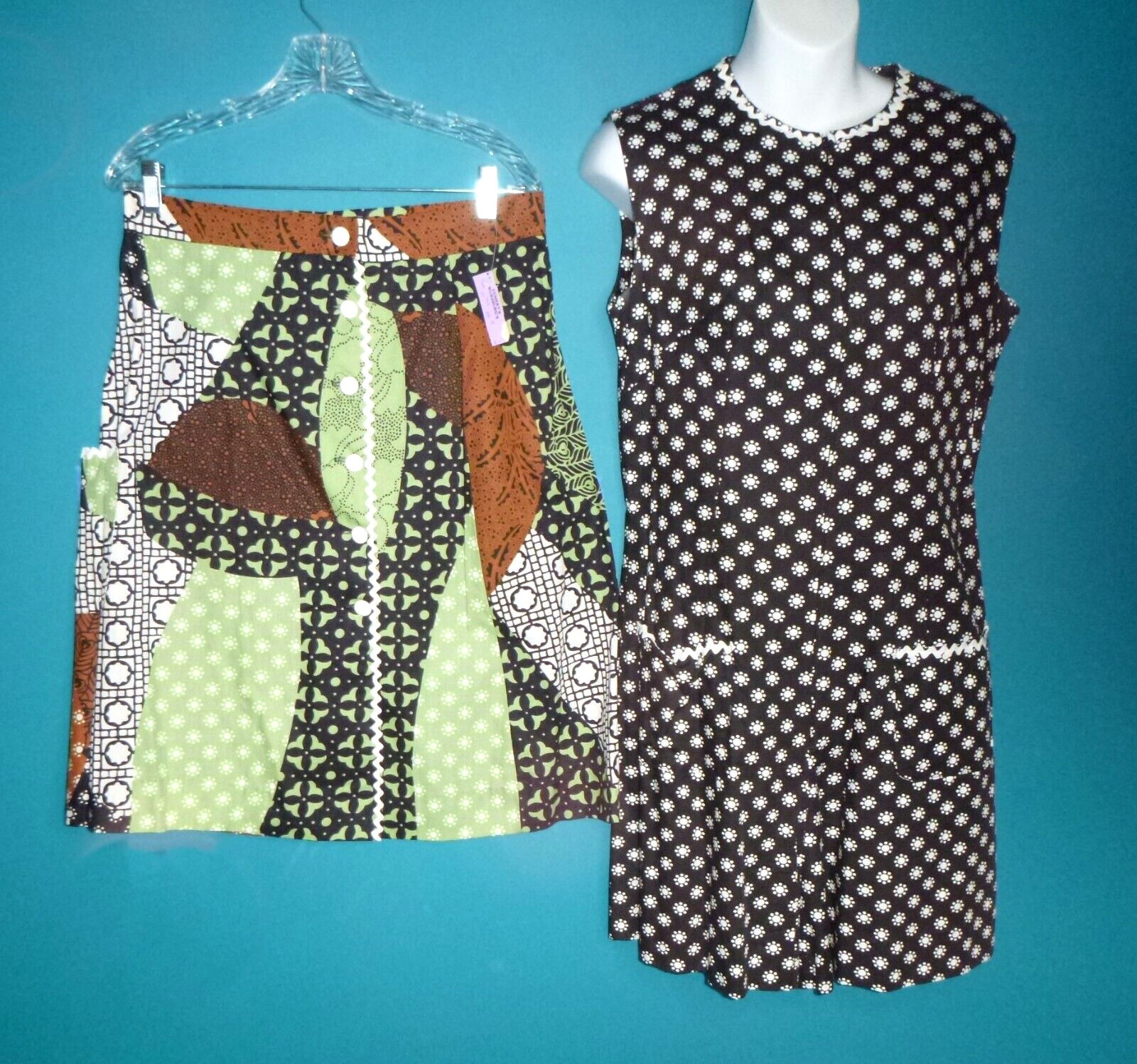 Vtg 70s Liberty Circle Zip Front Romper W/ Matching Button Front Skirt Sz L