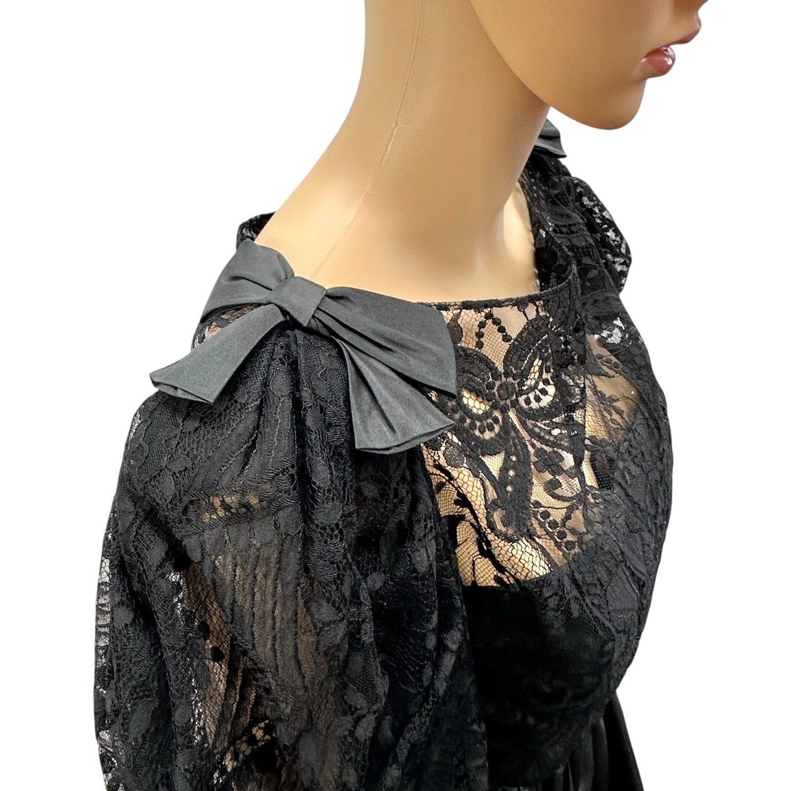 Vtg Sara Fredericks Black Strapless Taffeta & Lace Dress w/Lace Top S/M /cb