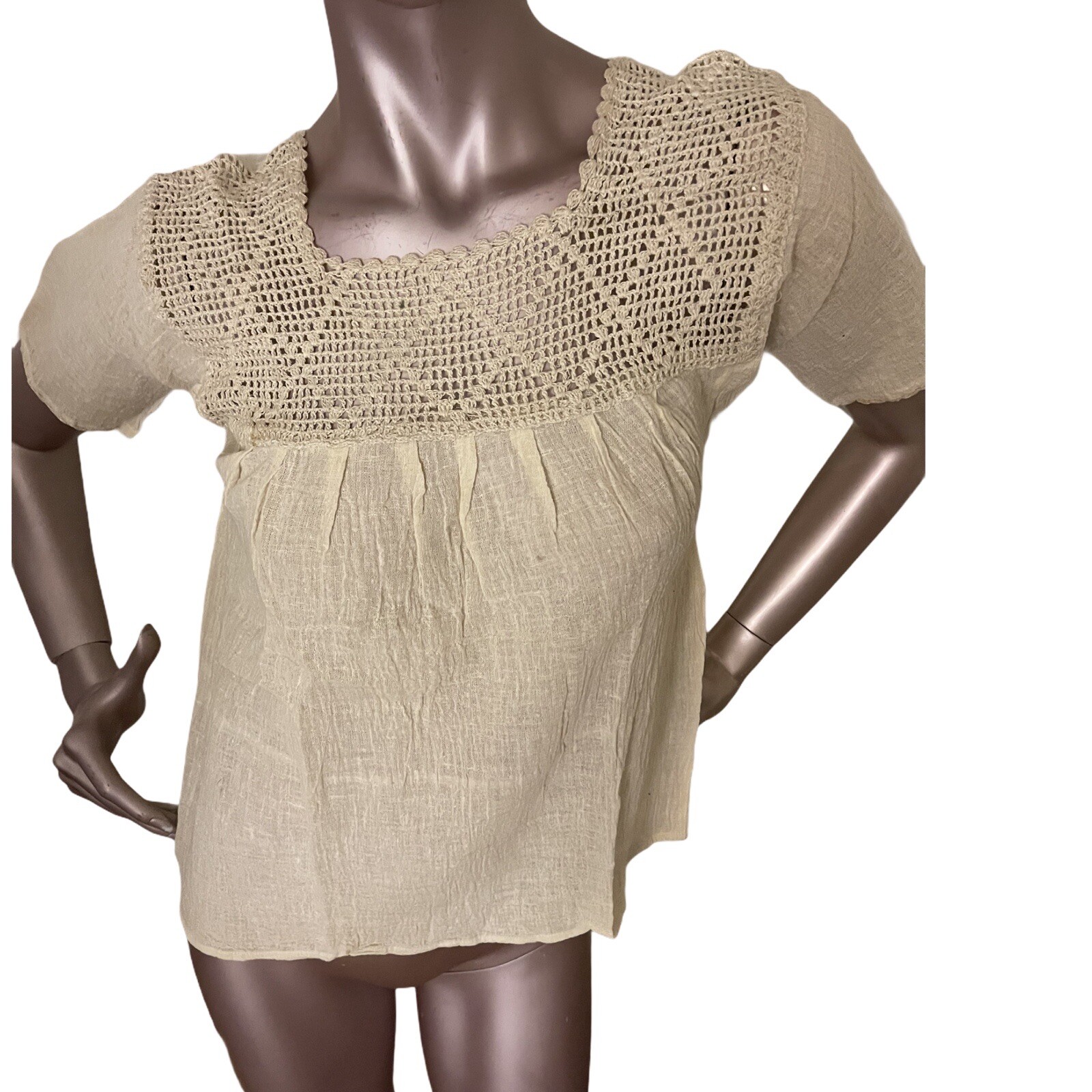 Vtg Blouse Tunic Crocheted Lace Top White, DarkTeal, Dusty Rose Small &XS