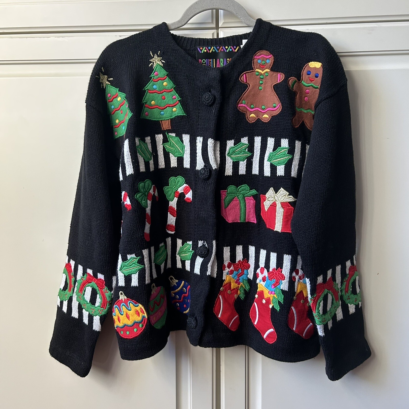 Vintage 1980s Bouillabaisse Deborah Christmas Festive Granny Teacher Cardigan M