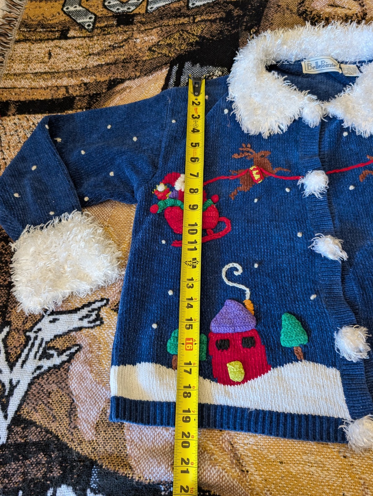 Vintage Bellepointe Blue Presents Ugly Santa Village Cardigan Medium