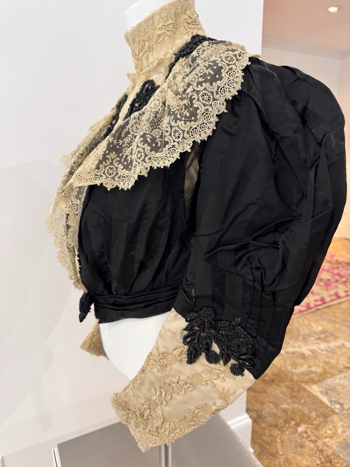 Antique Victorian Couture Bodice c1888–1893 Worth-Era Black Leg-of-Mutton Sleeve