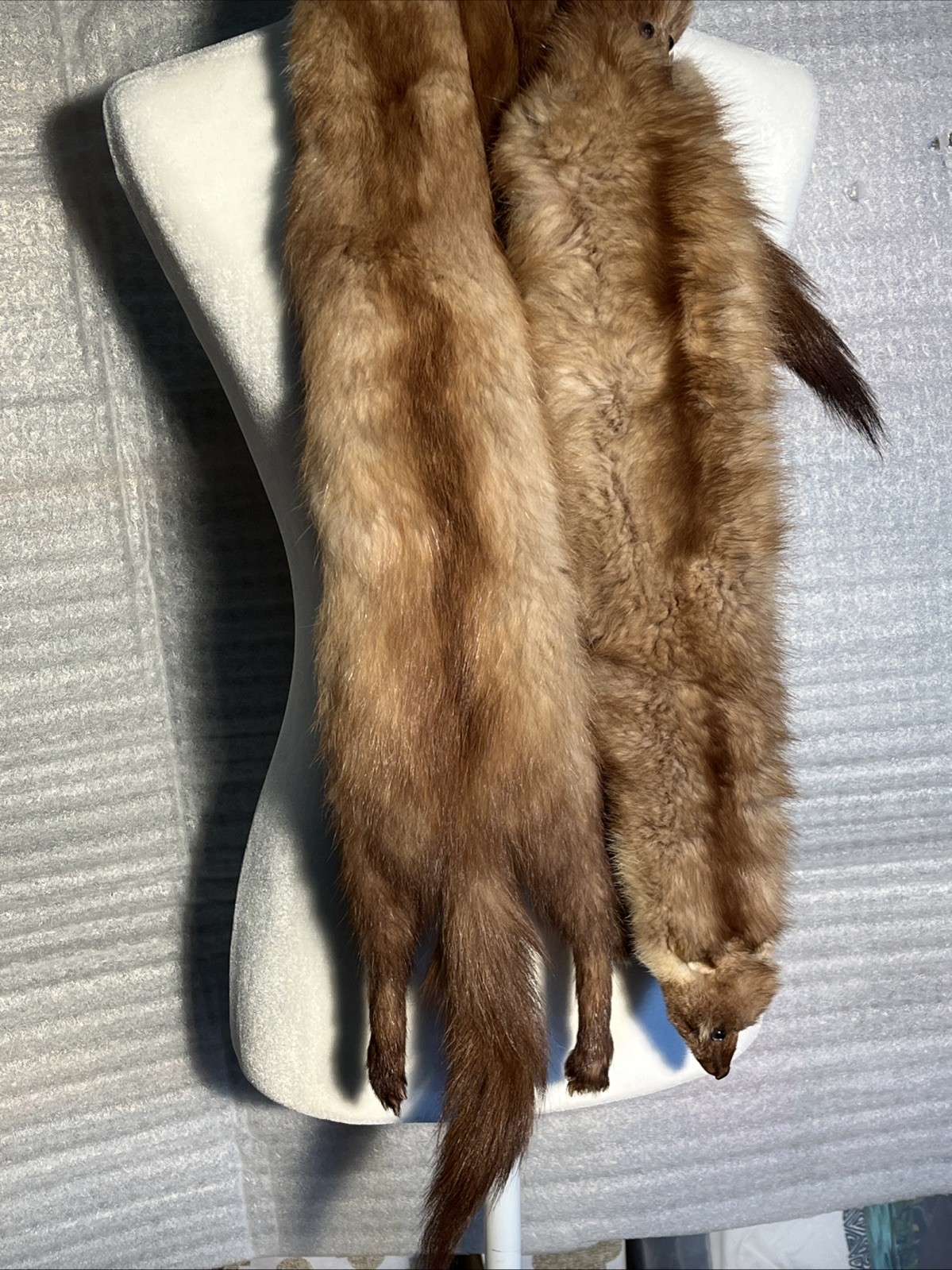 VTG Genuine Collectible MINK SABLE FUR Wrap 3 FULL BODY PELTS Stole With CLIP