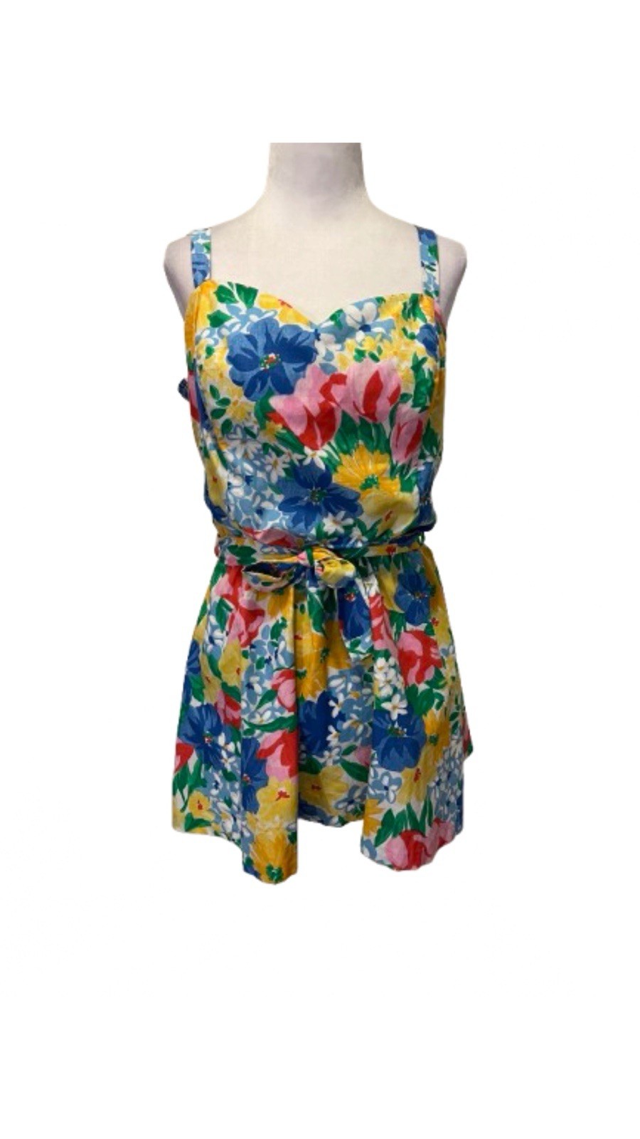 VTG vibrant Floral Print Sleeveless Dress/ Romper 50s/60s Sz L