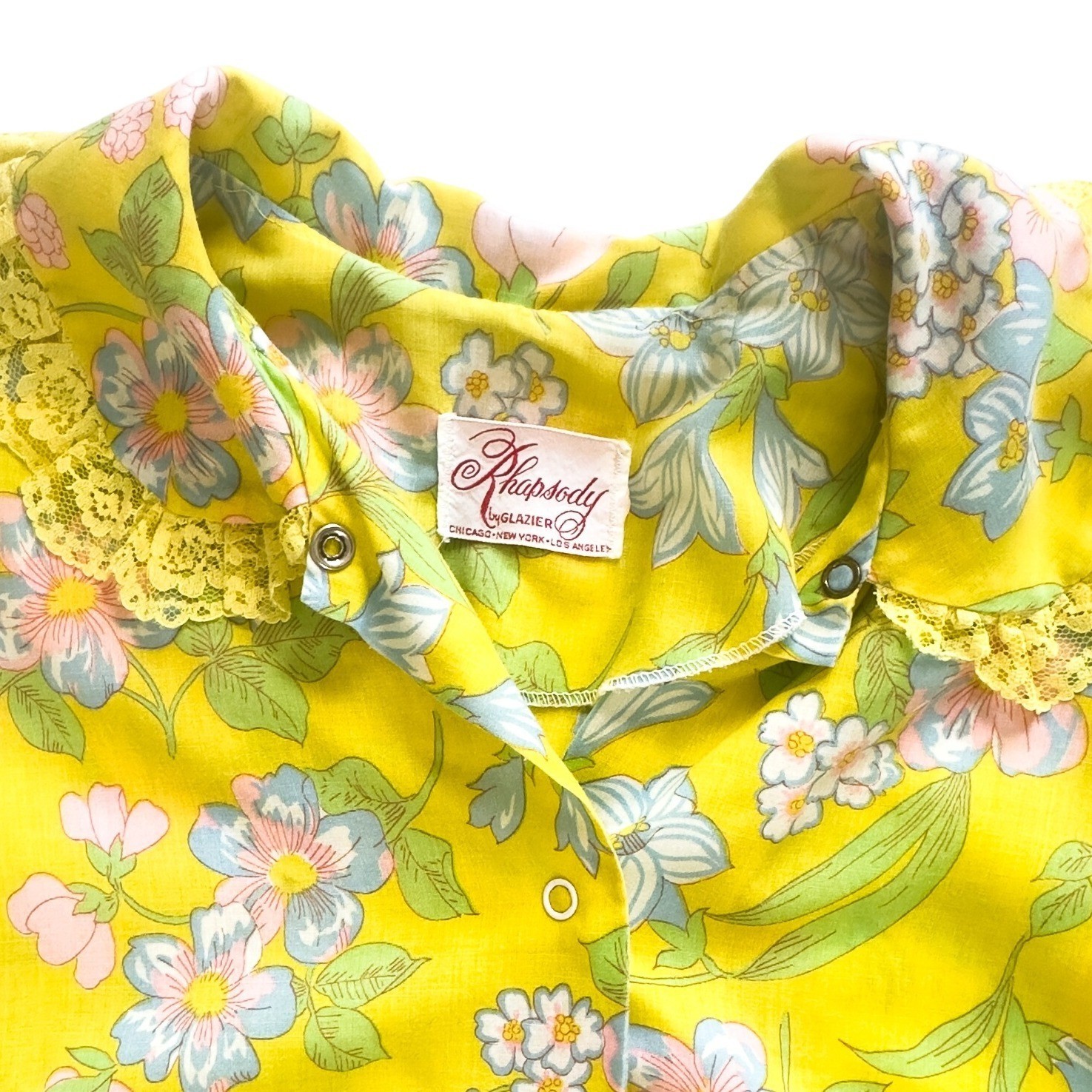 Vintage 60s/70s Rhapsody House Dress Yellow Floral Cotton Blend M/L