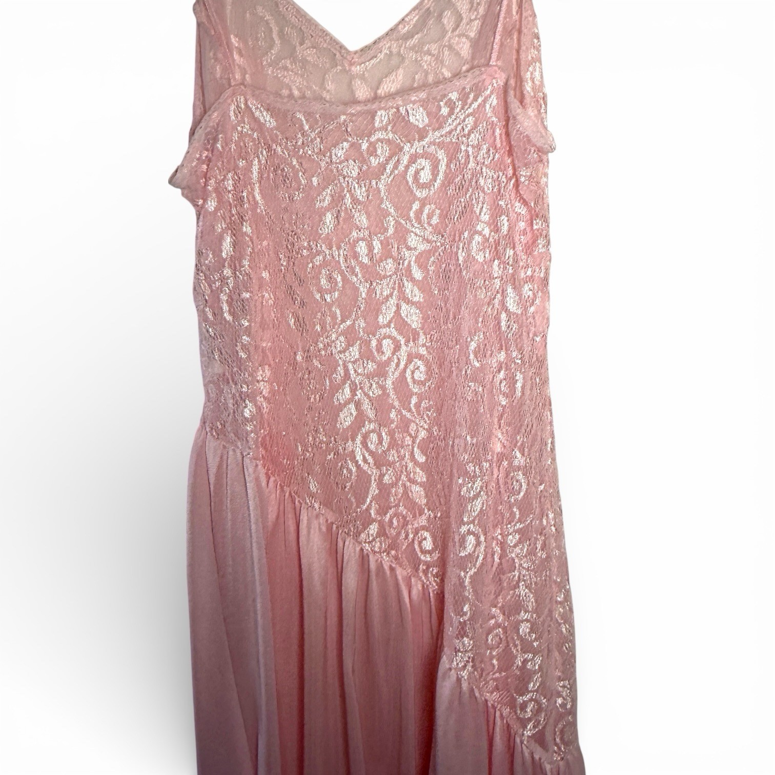 Vintage Pink Lace Slip Size Small Nightgown Lingerie Lace Ethereal Fairy Whimsi