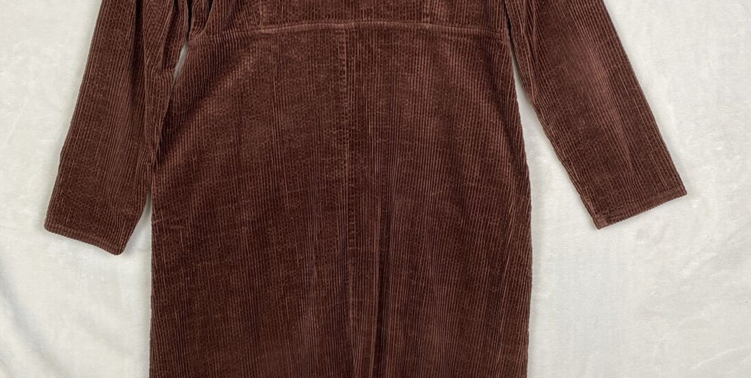 VTG 90/Y2K Real Comfort Corduroy Dress Womens 10 Brown Thick Heavy Pocket Midi