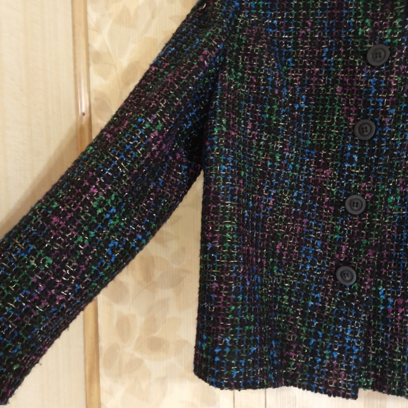 Studio Works Colorful Tweed Blazer Jacket Shoulder Pads Size 10 Black Metallic