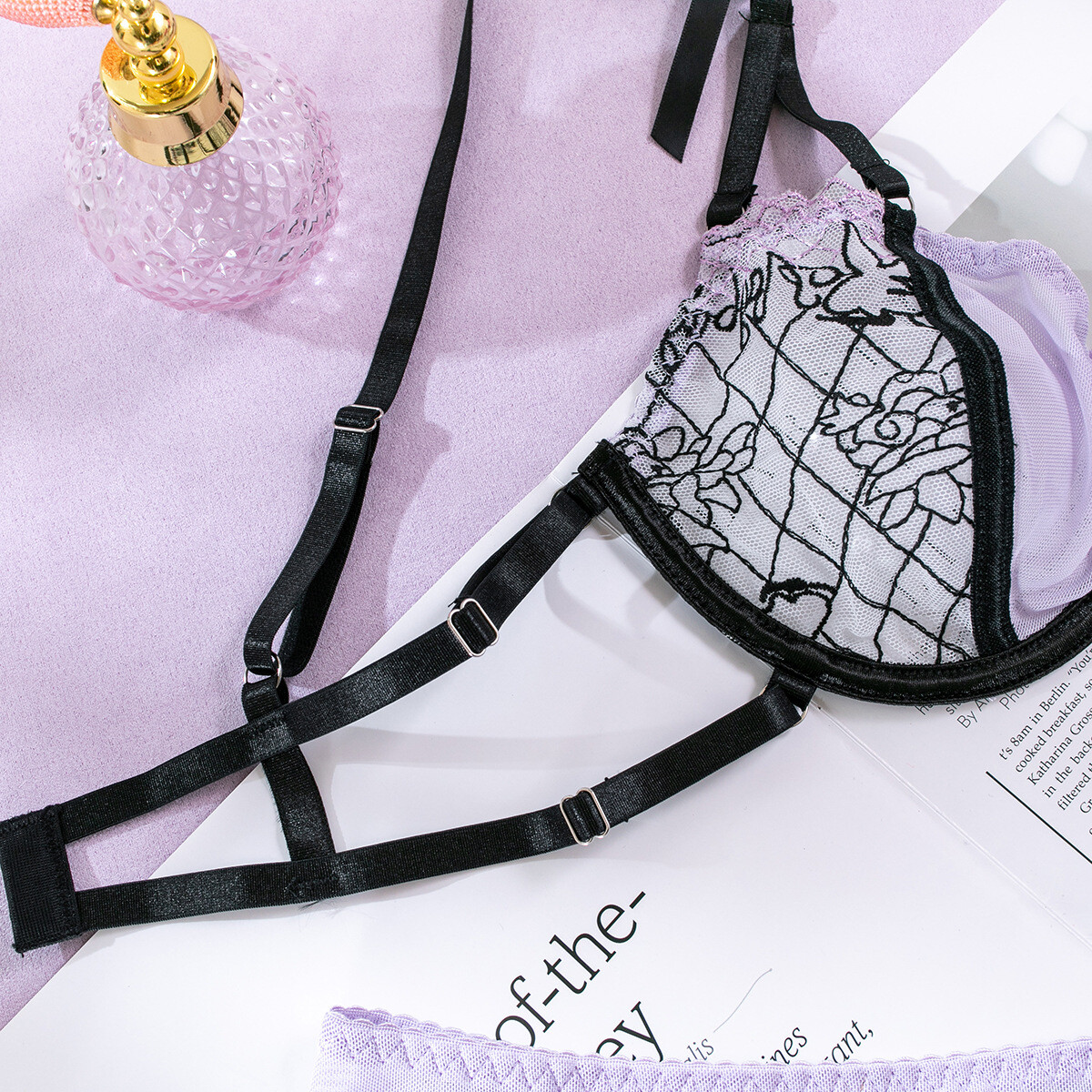 Sexy Embroidered Mesh Lace Bras Set, Butterfly Patchwork, Perspective Lingerie
