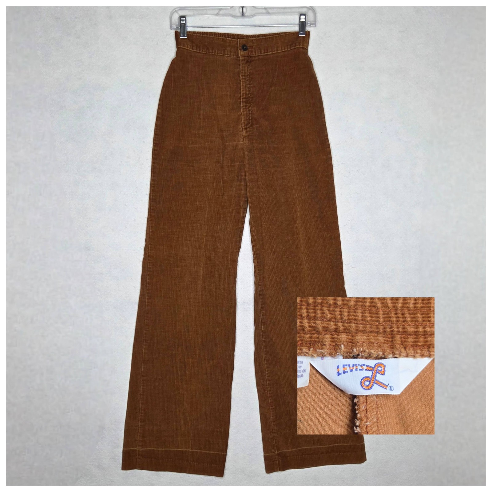 Vintage 70s Levi’s Corduroy Pants High Rise Wide Leg Flare Brown Academia 25×32