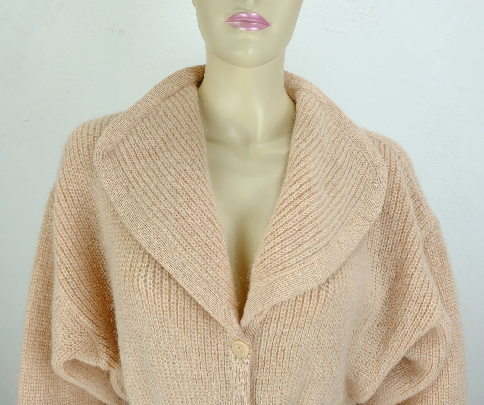 vintage rodier france cardigan mohair size M dusky pink large collar