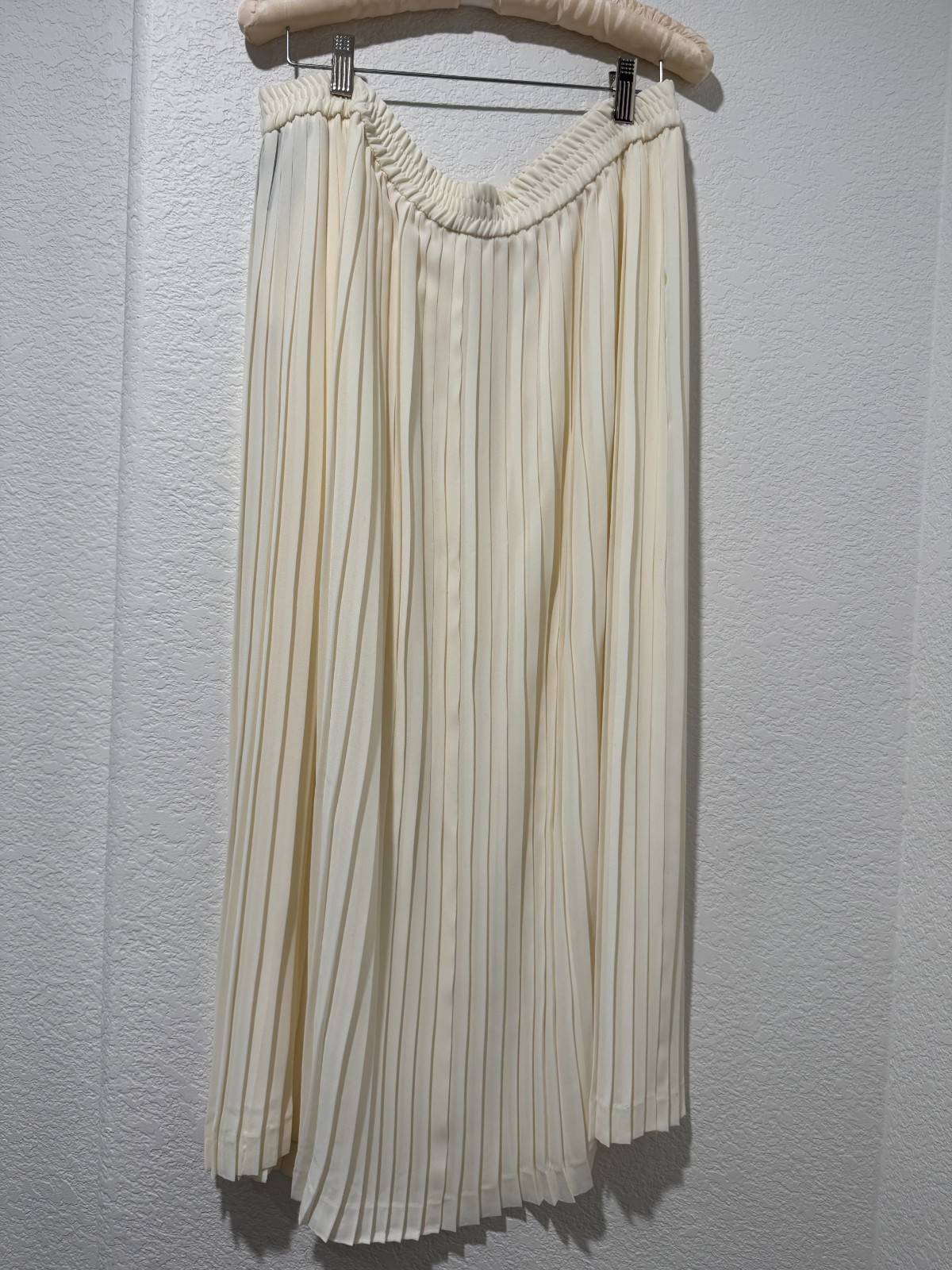 Vtg IB Diffusion Chiffon Full Sweep Pleated Skirt NWT Sz 14 Elastic Waist Cream