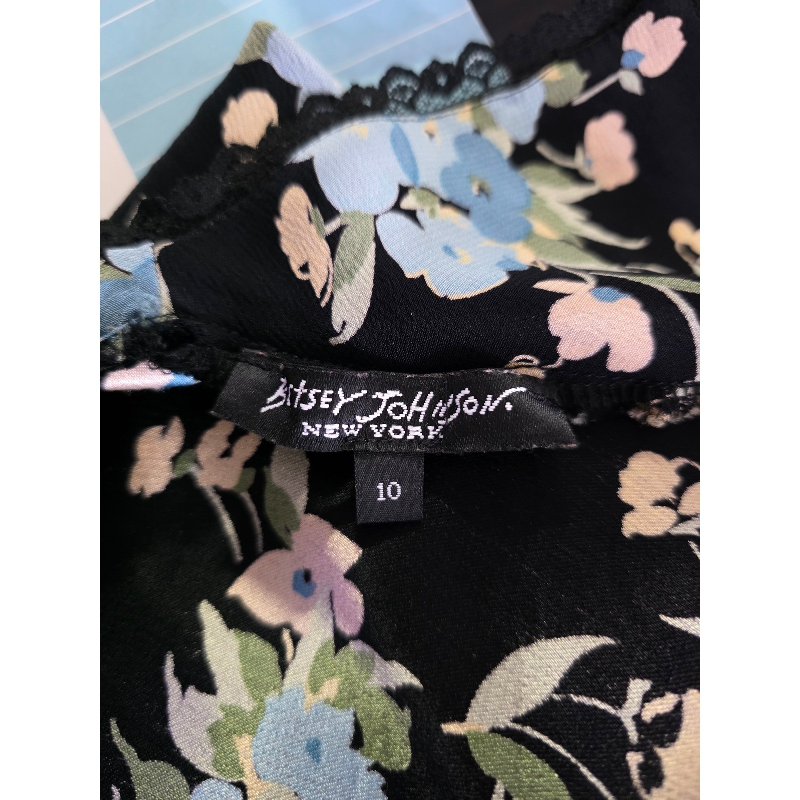 Betsey Johnson Black Label Slip Dress Womens 10 Black Floral Vintage Asymmetric