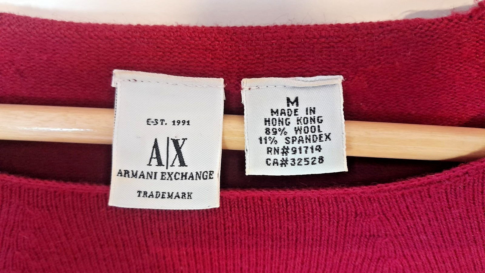 Armani Exchange Women’s Red Stretch Blouse – Wool Spandex Blend – Medium Size