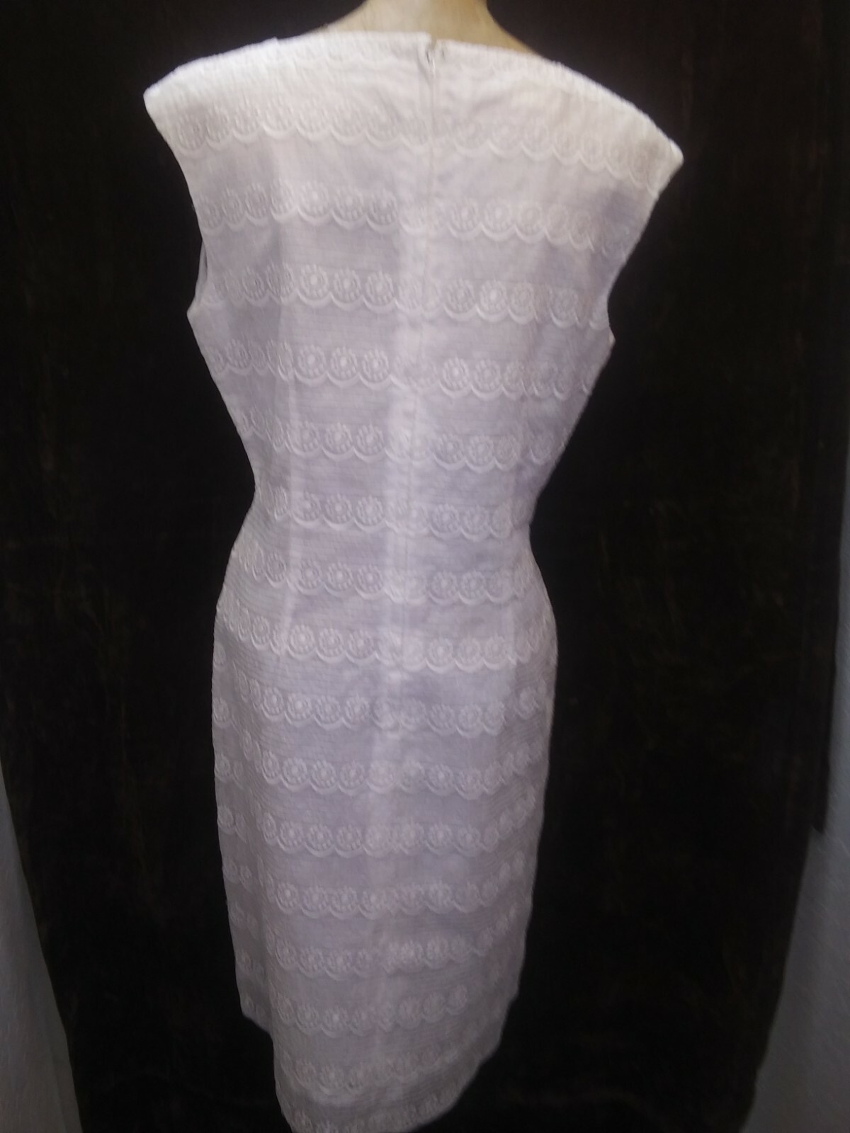 Vintage 1960’s White Embroidered Cotton Shift Sundress by Alice Size Medium