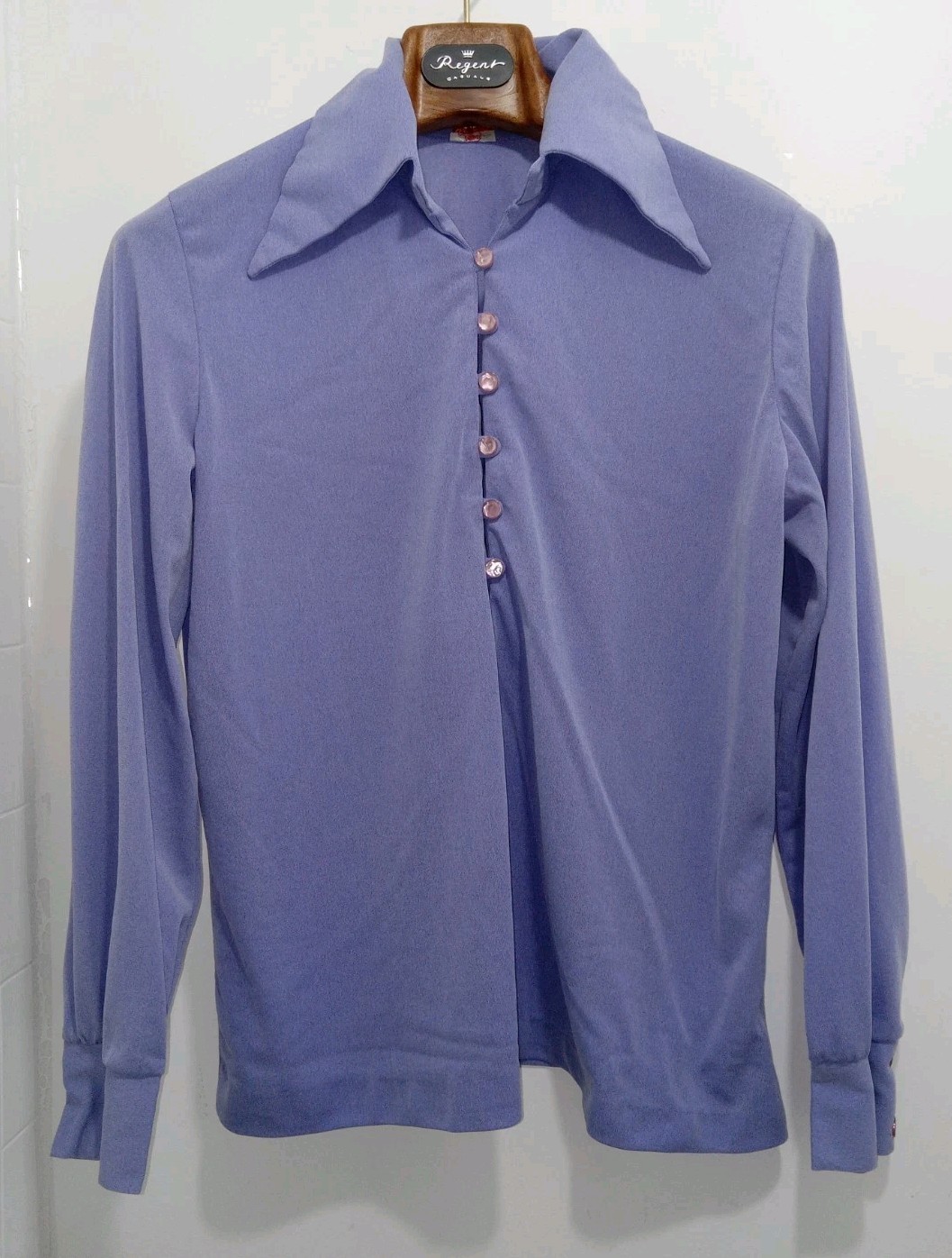 Vintage Styled By Sybil Purple Long Sleeve 1/4 Button-down 1970s Sz 16/36 *FLAW*