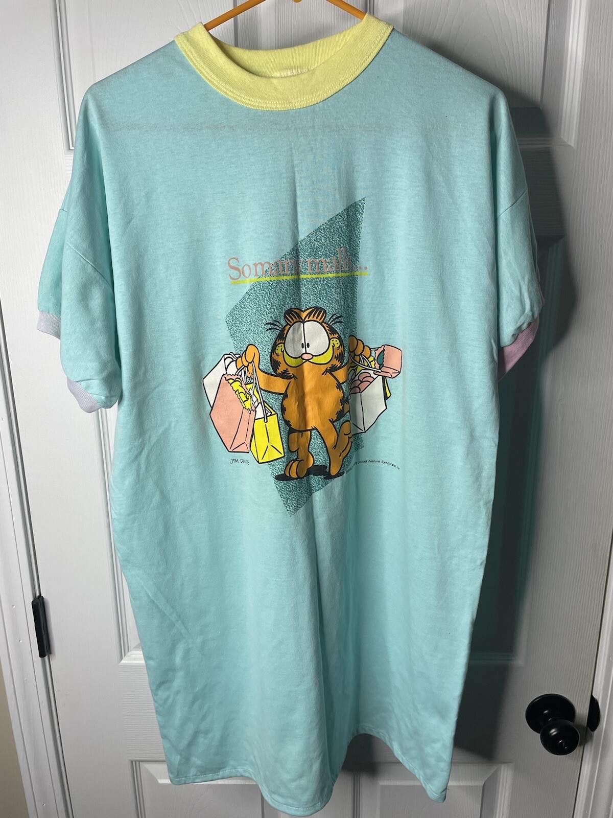 Vintage 70s Garfield Single Stitch Sleep Long Night T-Shirt Shopping Mall 1978