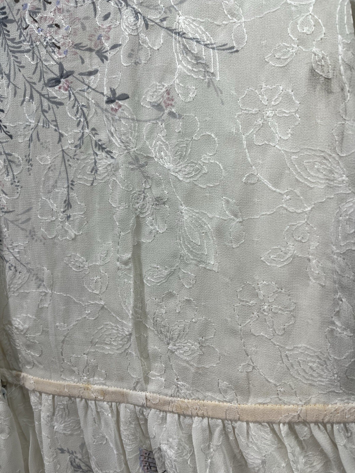 Vtg Femina Nutmeg Floral Butterfly Embroidered Dress Rose Print Cottagecore S/M