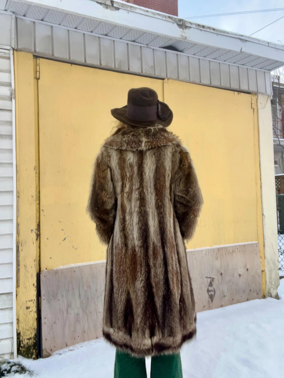 FULL LENGTH RACCOON Vintage 1970s Double Breasted Striped Racoon Fur Coat