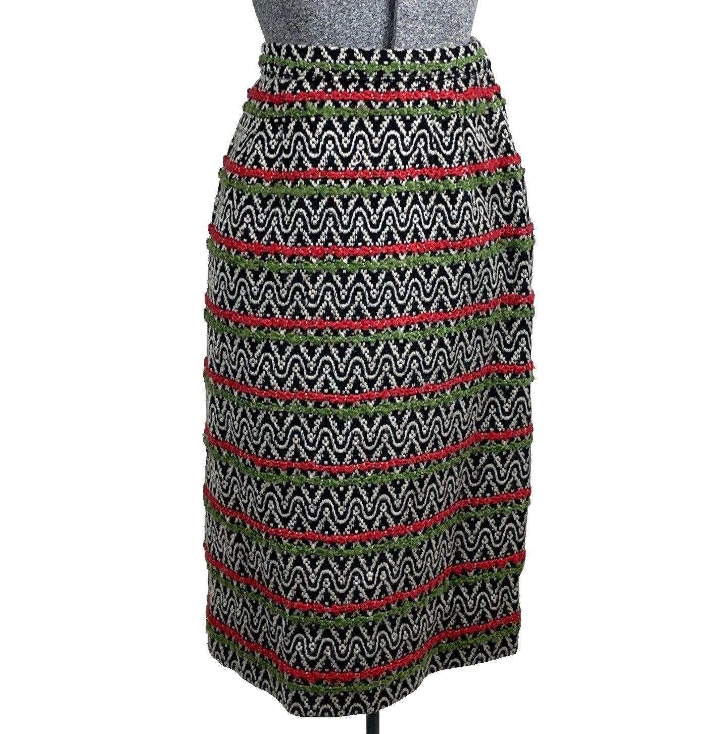 Vintage 60s Handmade Boucle Suit XXS Cropped Jacket Skirt Green Red Black