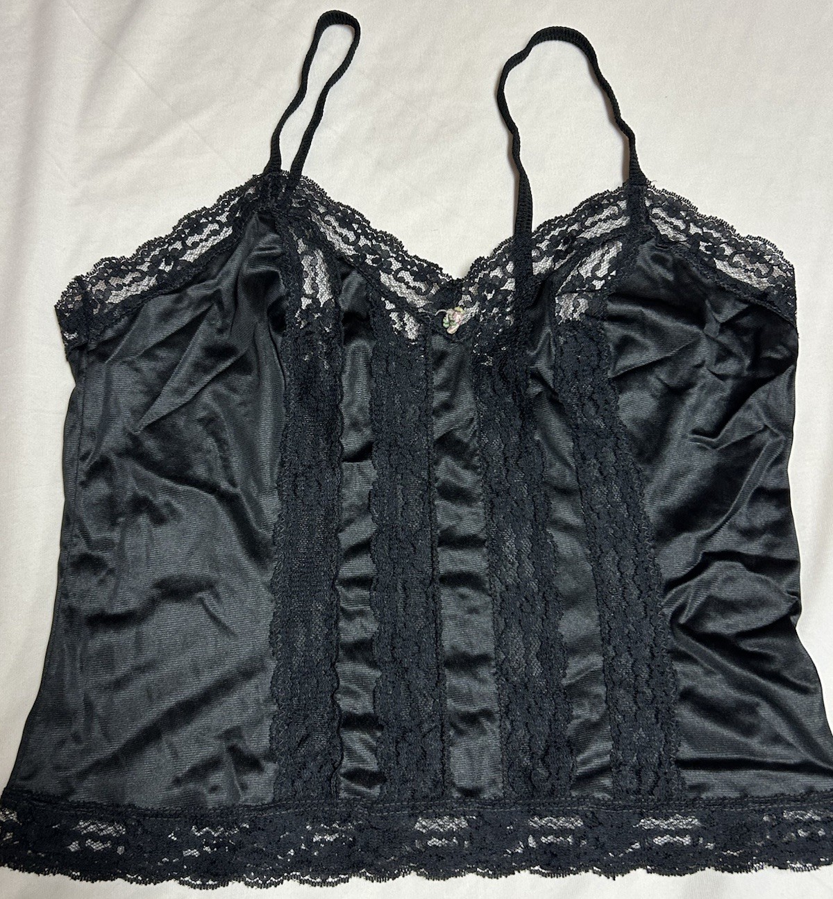 VTG Nan Flower Camisole Top Lingerie Black Sleepwear Lacey Sheer Women Med Sexy