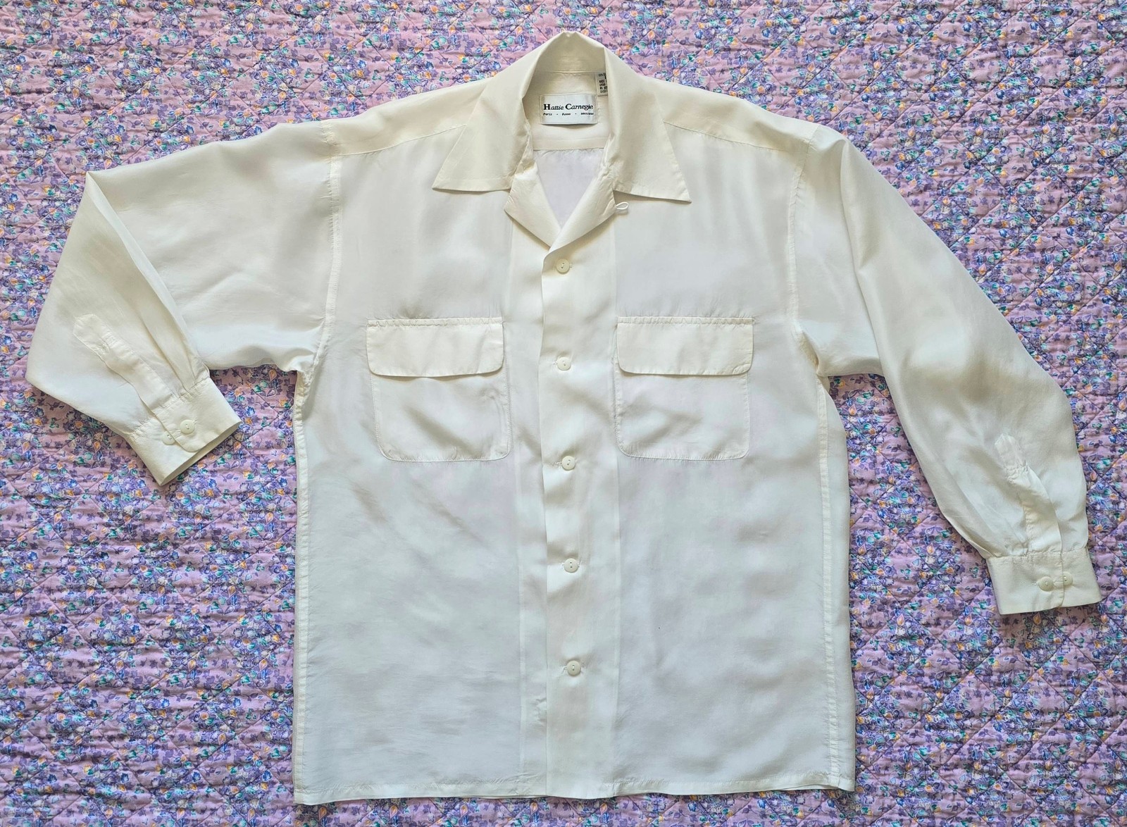 Hattie Carnegie white silk blouse, unused NWOT, small from 1980s so runs larger