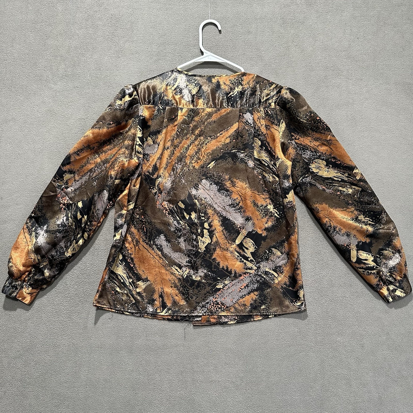 Vintage Greg Adams Top Womens 8 Bronze Black Geoemtric Abstract Button Front EUC