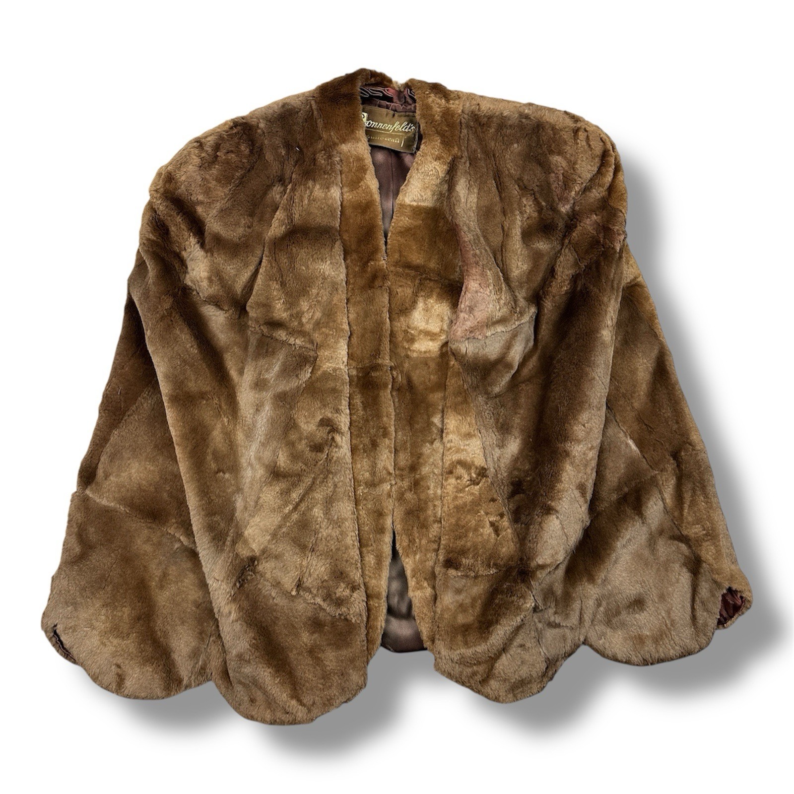 Vtg 50s 60s Sonnenfeld Sheered Beaver Fur Ladies’ Cape Shrug Jacket Scalloped