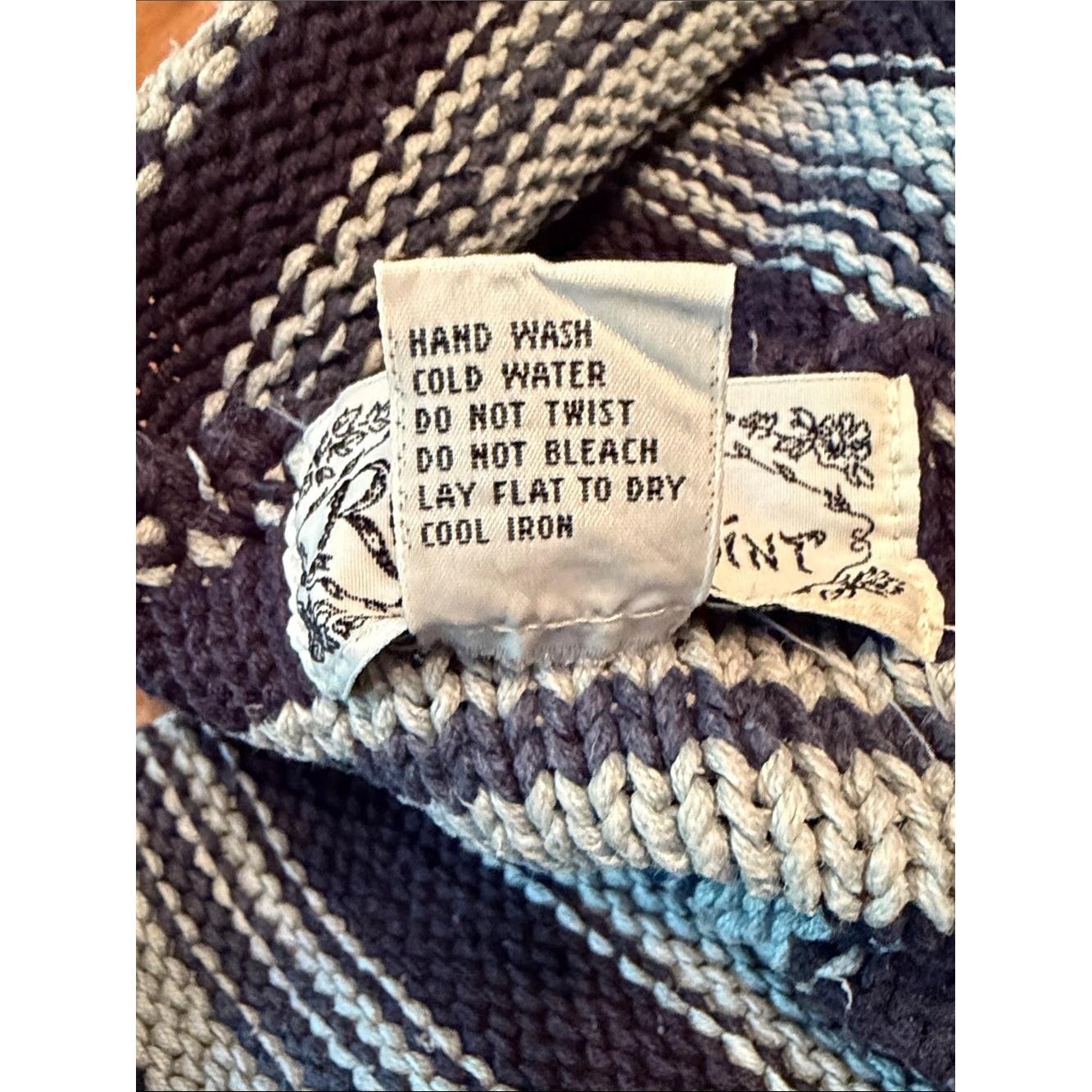 Vintage Blue Patchwork Stripe Sweater Made in Hong Kong Coastal Cottagecore M