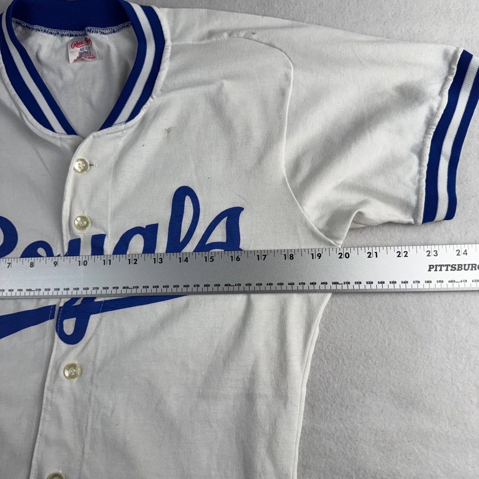Vintage Rawlings Kansas City Royals Baseball Jersey White Blue Made in USA Small