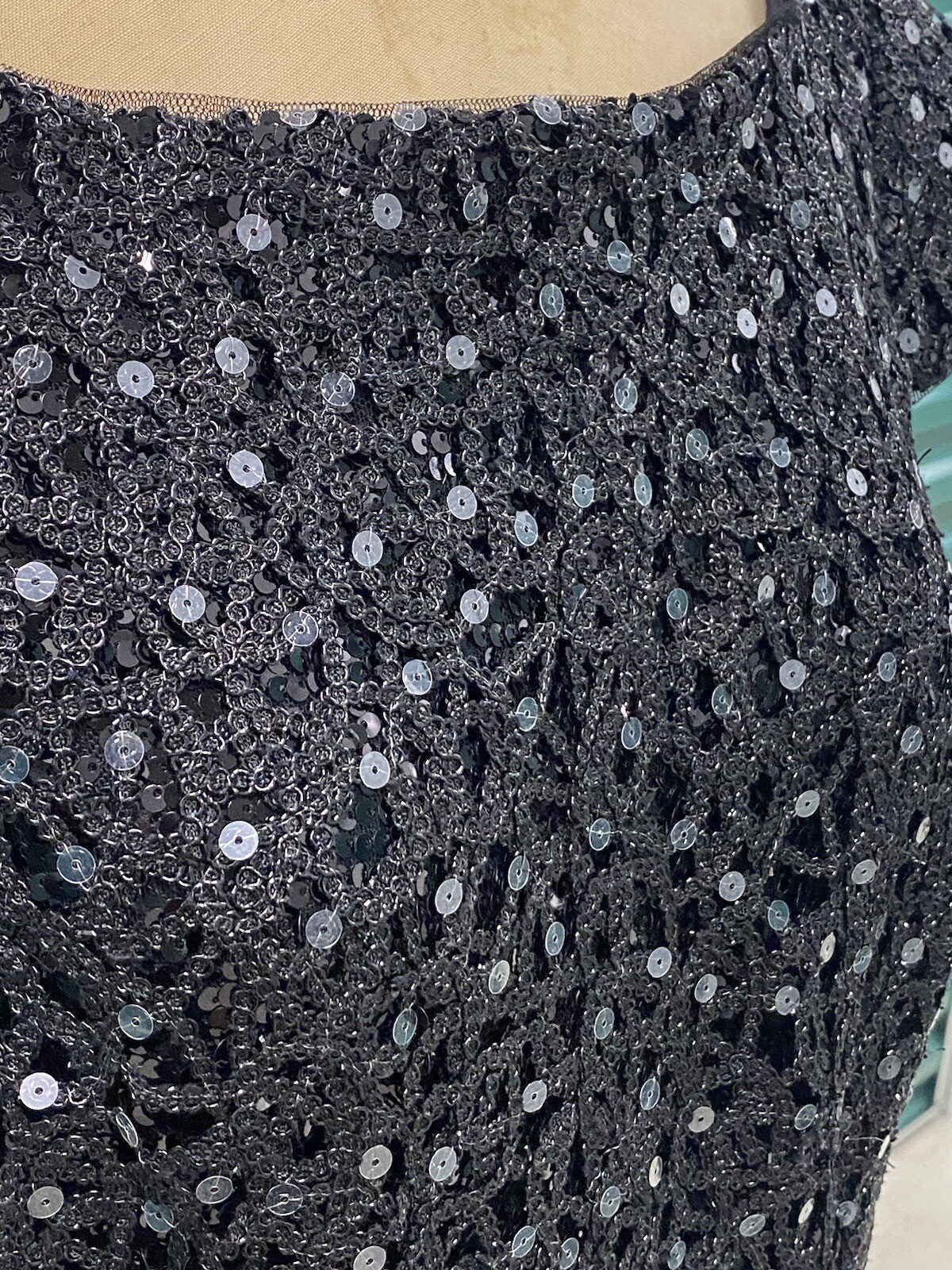 Vintage Adrianna Papell Sequined Black Evening Dress 14W