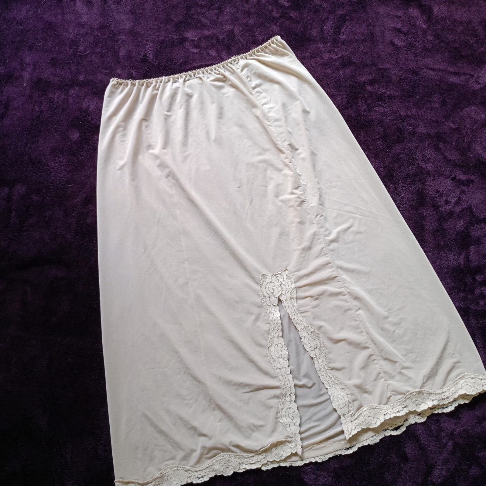 IZOD Tan Half Slip Skirt with Slit Lace Nylon Spandex Size Small