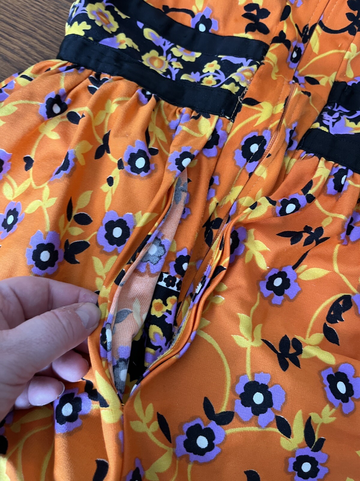 Vintage Roger Milot For Fred Perlberg Retro Dress Orange Purple Black Floral S/M