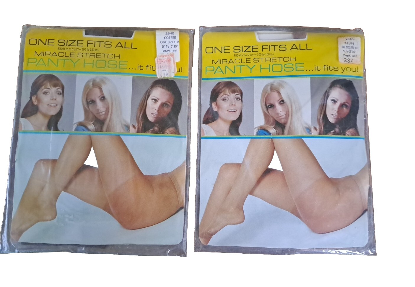 1970s Miracle Stretch Pantyhose One Size Fits All NewbOld Stock Taupe And Coffee