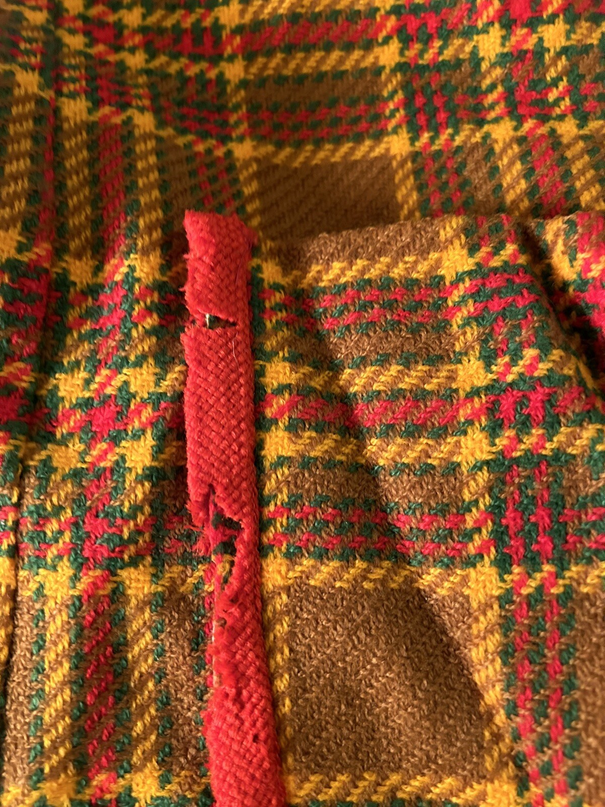 Vtg mid century plaid cape jacket fringe groovy modern boho needs repair on trim