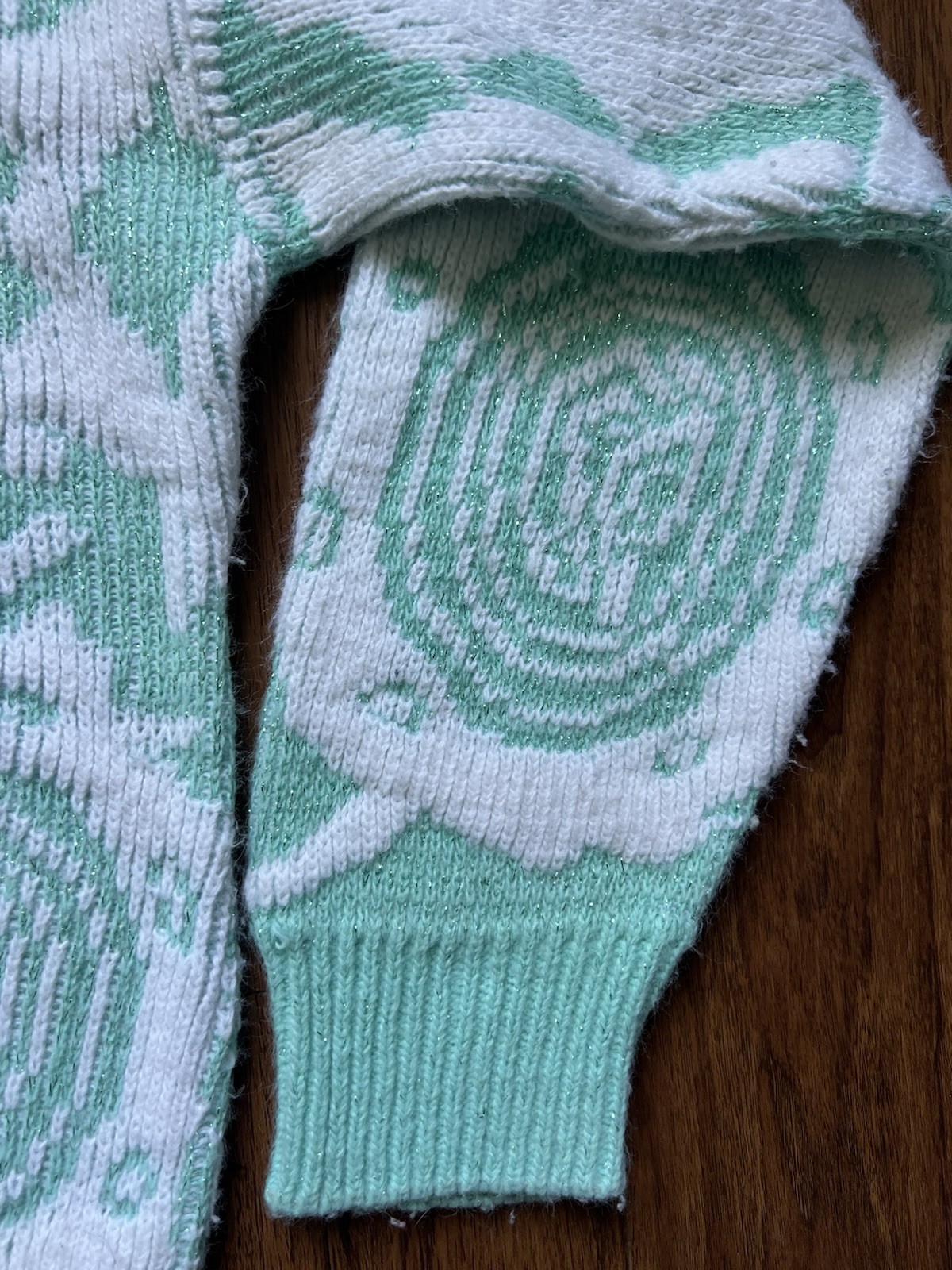 Vintage 80s Pastel Sweater Small Glitter Knit Teal Fairy Kawaii Geometric