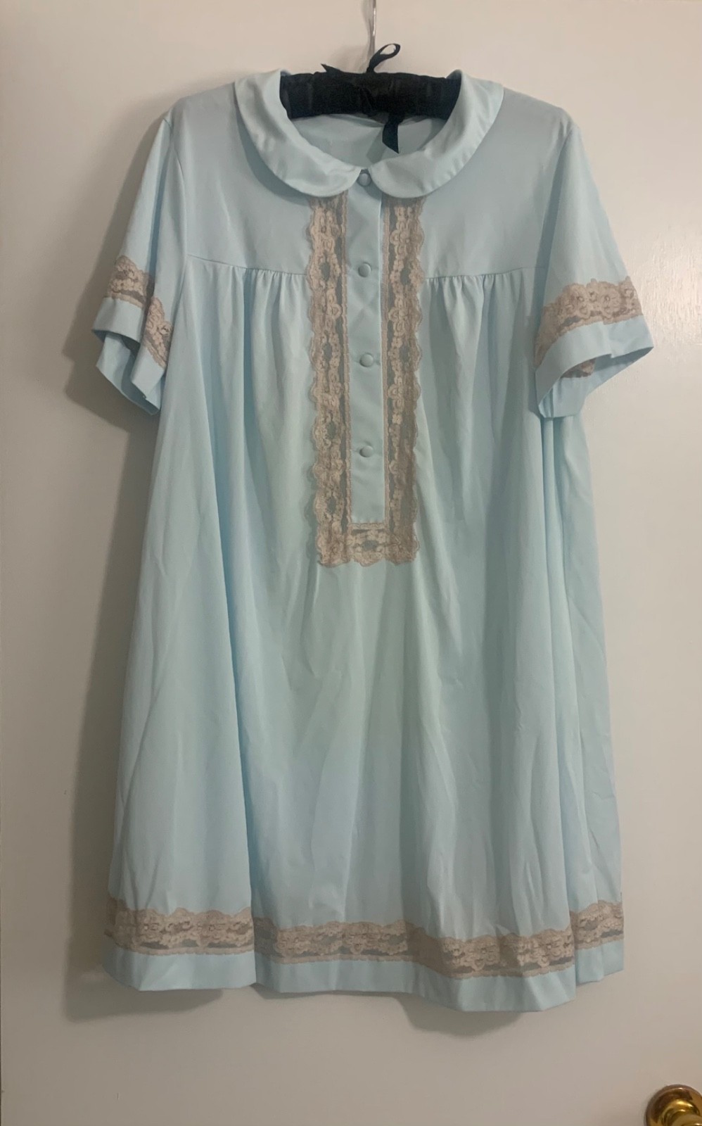 Vintage NWOT 1970s Shadowline Pastel Blue Babydoll Nightgown Large Cottagecore