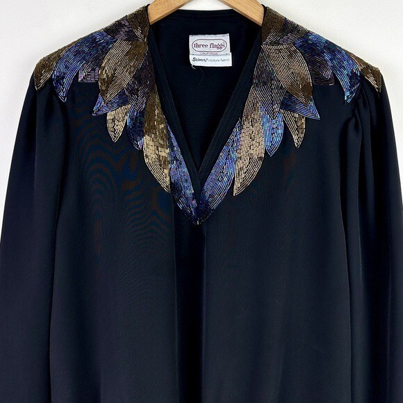 Three Flaggs 80’s Vintage Beaded Collar Blouse