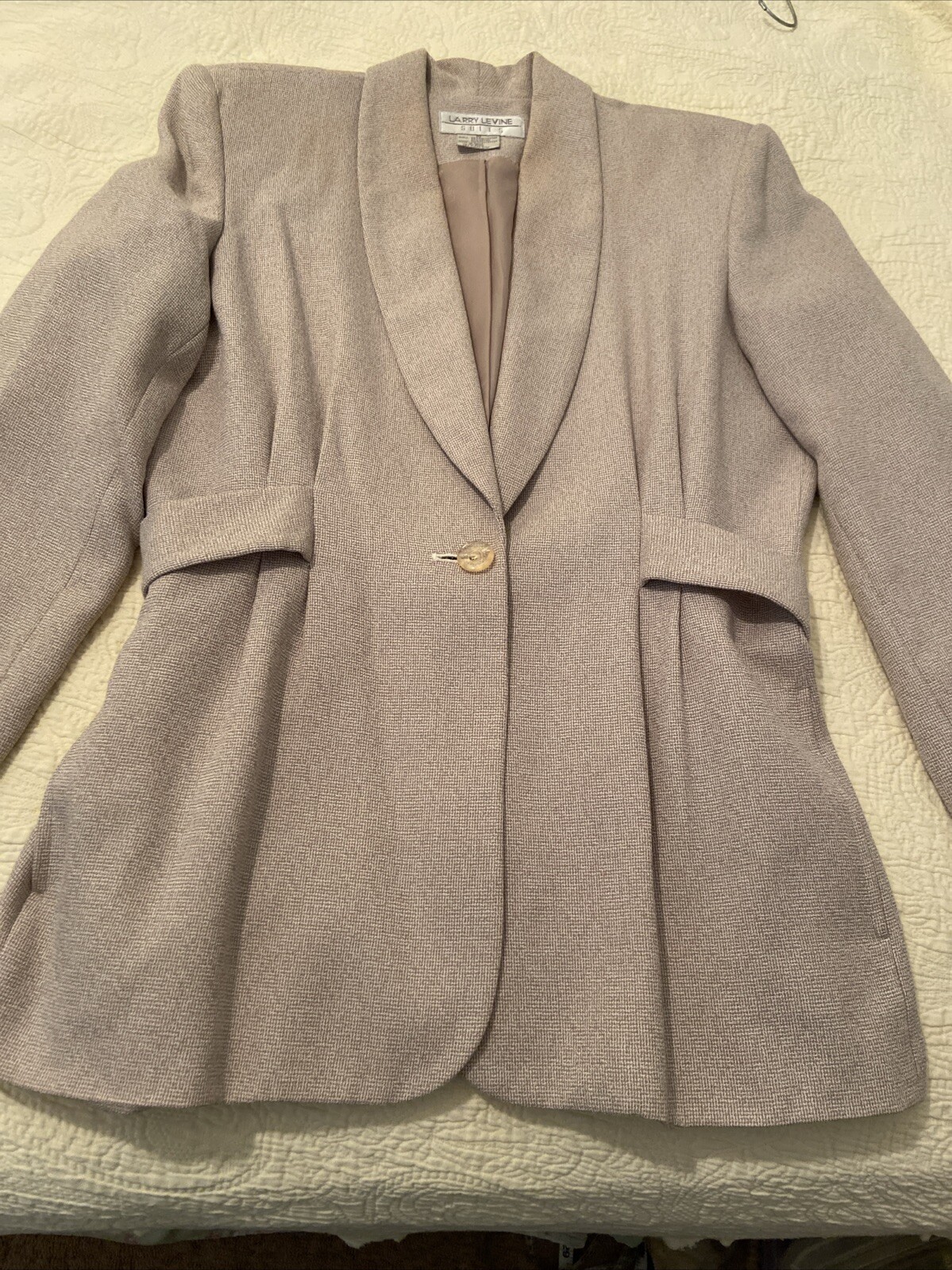 Vintage Larry Levine Beige Chic Jacket 1 Button Pleats Pockets Belt Detail Sz 10