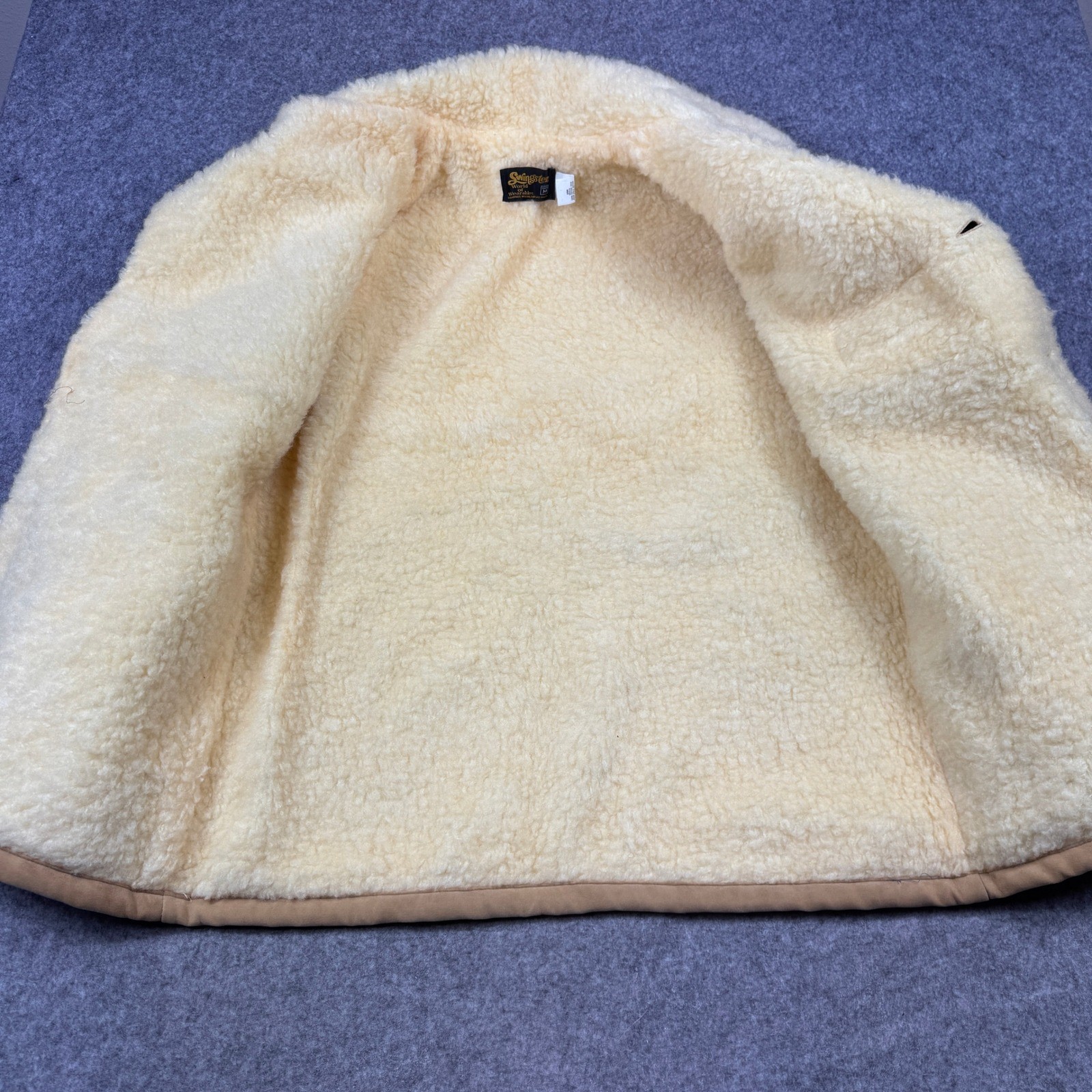 Vintage Swingster Sherpa Lined Coat Med. Faux Suede Brown Ranch Aureomycin Logo