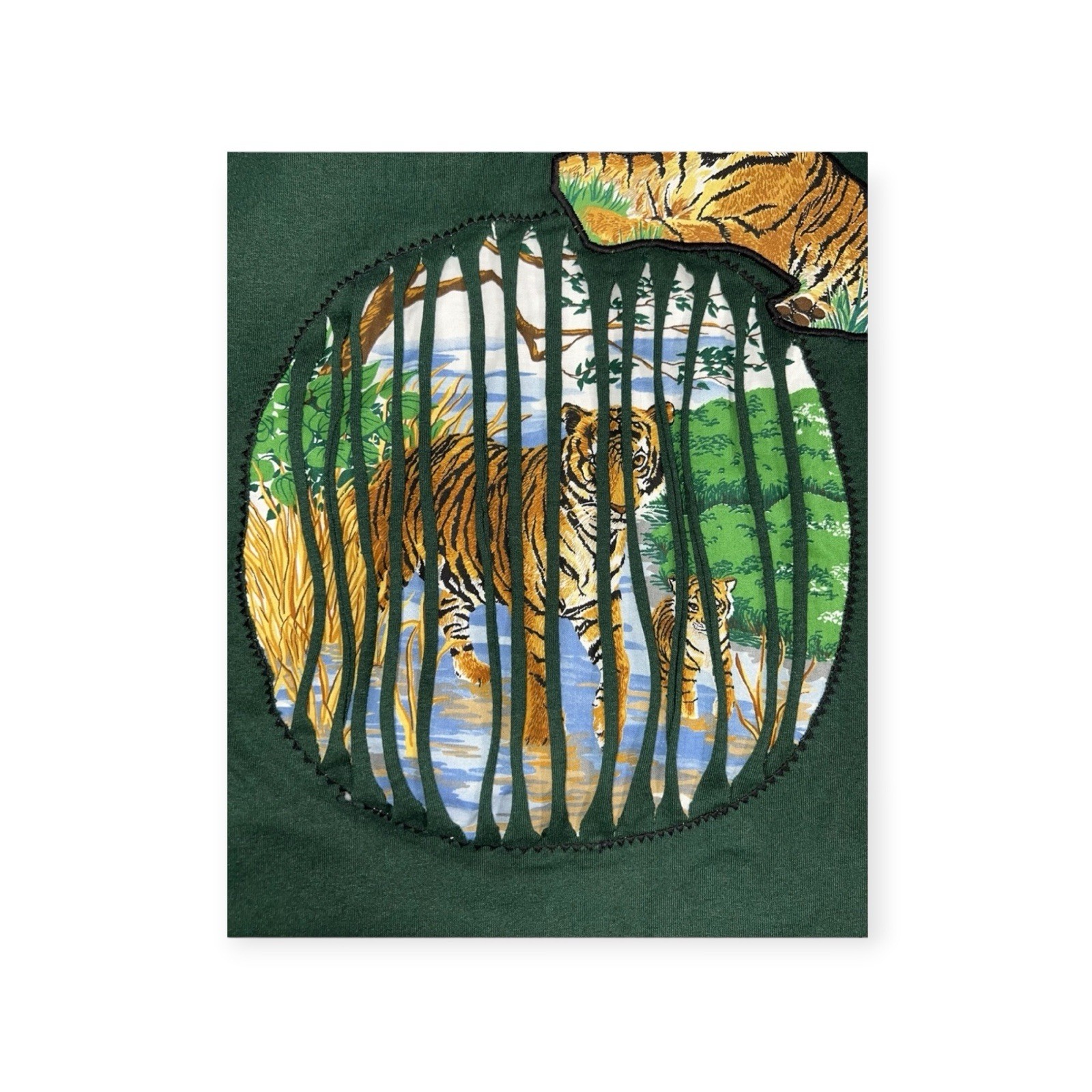 VINTAGE NEW WAVE TIGER WILD CAT PATCH T-SHIRT JUNGLE TIKI PUNK ROCK MAXIMALIST