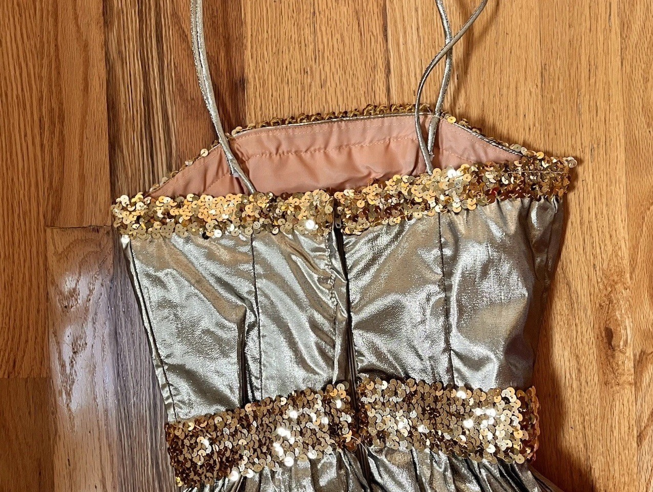 Vintage 80’s JC Penny Gold Lame Gown Party Prom Sequin Spaghetti Strap Dress XS