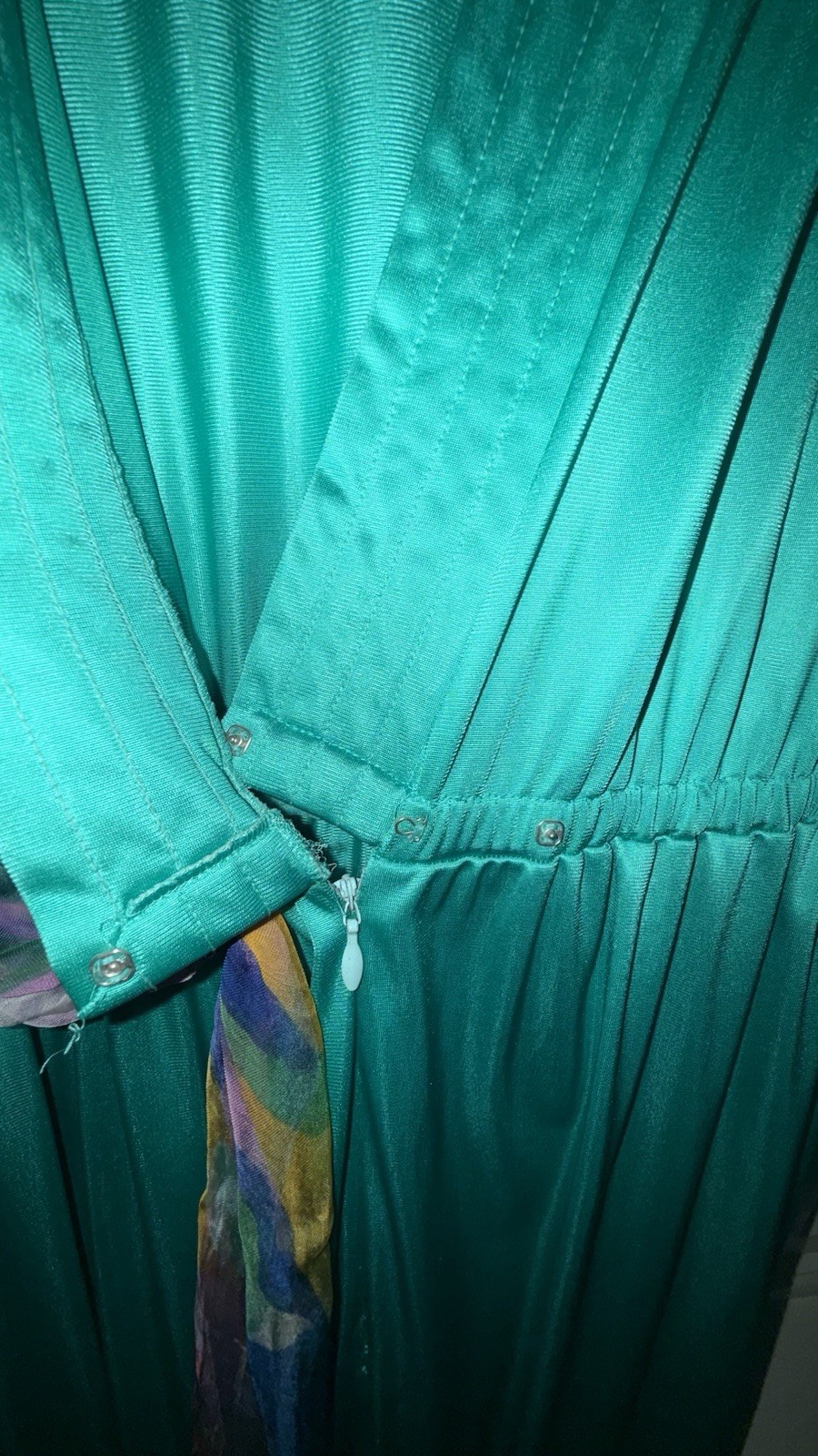 Vtg VANITY FAIR Palazzo Pants Jumpsuit 12 Green Hostess Wide Leg 60s 70s Nylon L