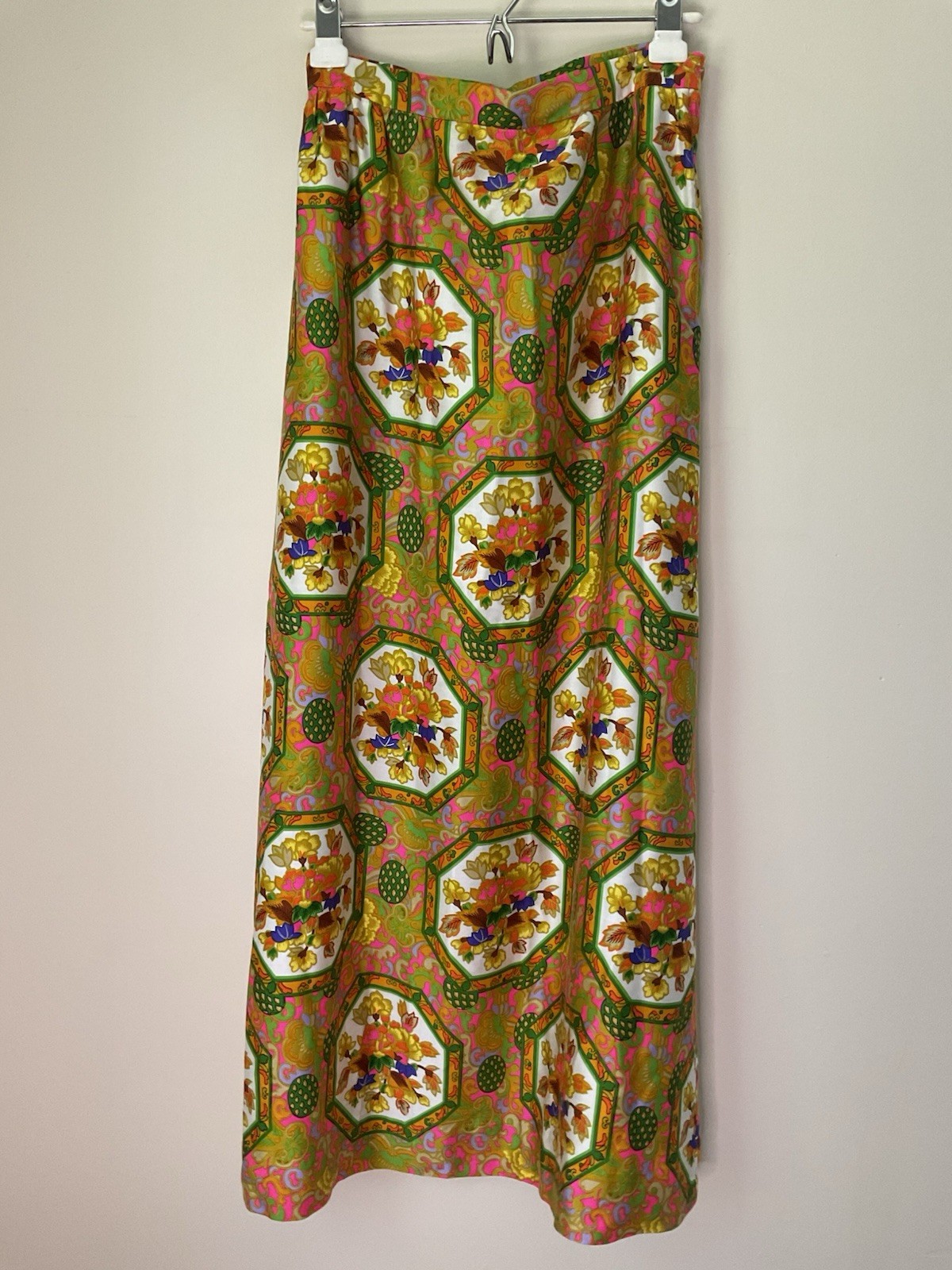 Vintage Alex Coleman Maxi Skirt 1960s Neon Day Glo Psychedelic Paisley Hippie 70